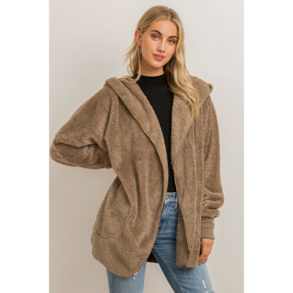 SOLD OUT Ash Soft Faux Fur Fleece Plush One Size Hooded Cardigan Jacket - Picture 1 of 1